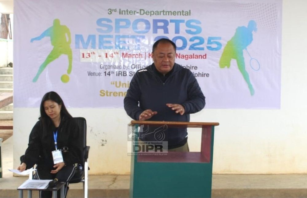 DC Kiphire, Temsuwati Longkumer addressing the inaugural programme of the 3rd Inter-Departmental Sports Meet 2025 held at 14th IRB Camp, Kiphire on March 13. (DIPR Photo)